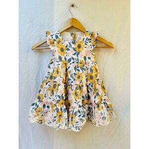 Catherine Malandrino Girls Sunflower Tiered Dress Eyelet Lace Trim Ruffle 24M